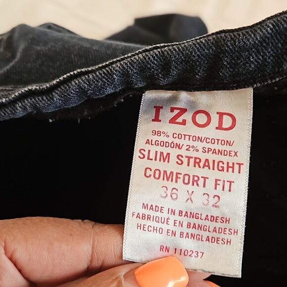 IZOD Men's Denim Jeans Slim Straight, Comfort Fit 36 × 32 Black - Picture 15 of 16